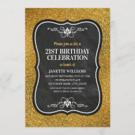 Convite Rico de Glitter do Ouro aniversário de 21 anos