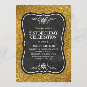 Convite Rico de Glitter do Ouro aniversário de 21 anos