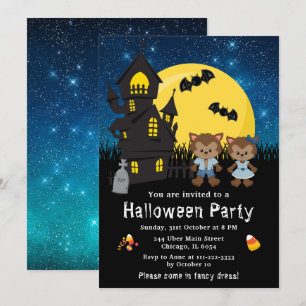 Convite Rico de Halloween Festa de Vestido Werewolf Blue