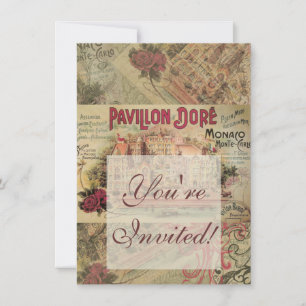 Convite Rico de Vintage com Monge Colage Monte Carlo Viage