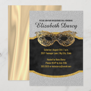 Convite Rico do Elegante Silver Dourado Glitter Party
