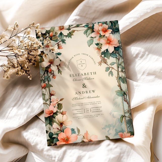 Convite Rico Floral Art Nouveau Wedding (Criador carregado)