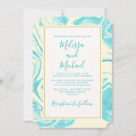 Convite Rico Marble em Turquesa e Casamento Creme