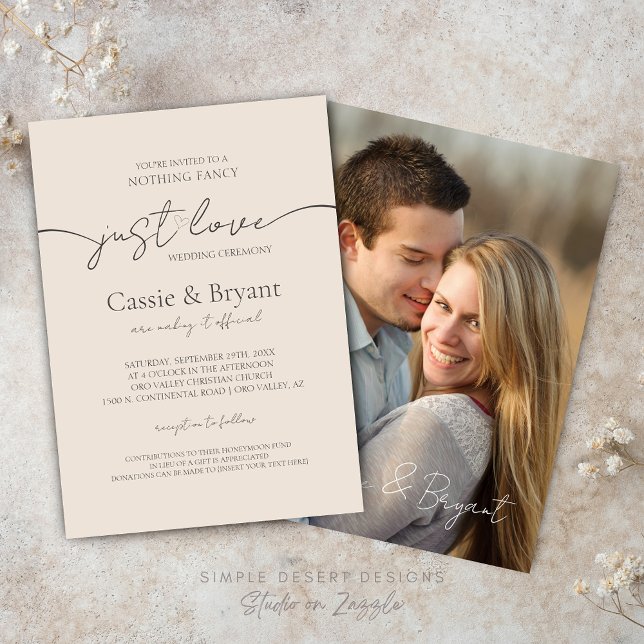 Convite Rico Moderno Apenas Adora Casamento Fotográfico (Modern Script Elegant Minimal Photo Wedding Invitation)