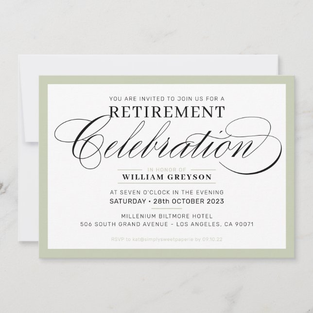 Convite RICO moderno do partido FORMAL RETIREMENT Sage gre (Frente)