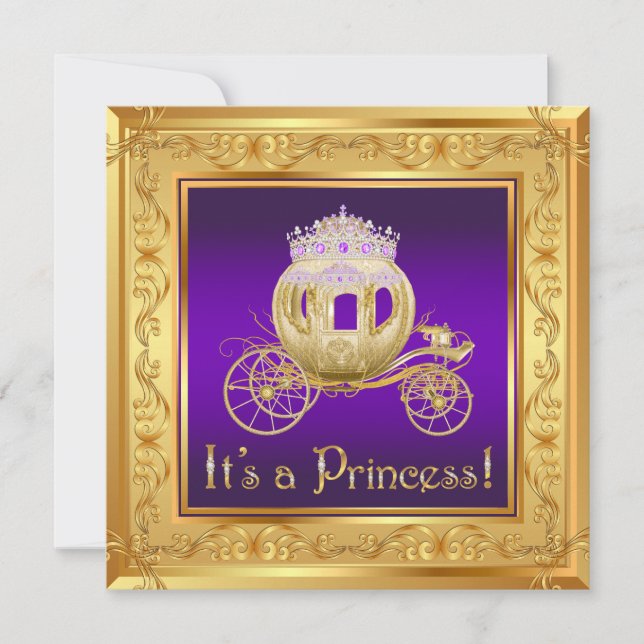 Convite Rico Purple Dourado Princesa Bebê Invasões (Frente)