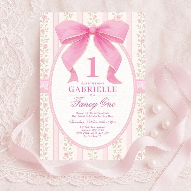 Convite Rico Rosa Elegante Um primeiro aniversario De Shac (Criador carregado)