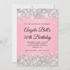 Convite Rico Rosa-Glitter Silver Monograma 50º Aniversário