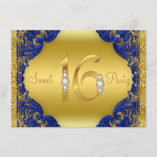 Convite Rico Royal Blue Dourado Sweet 16 Festa de aniversá