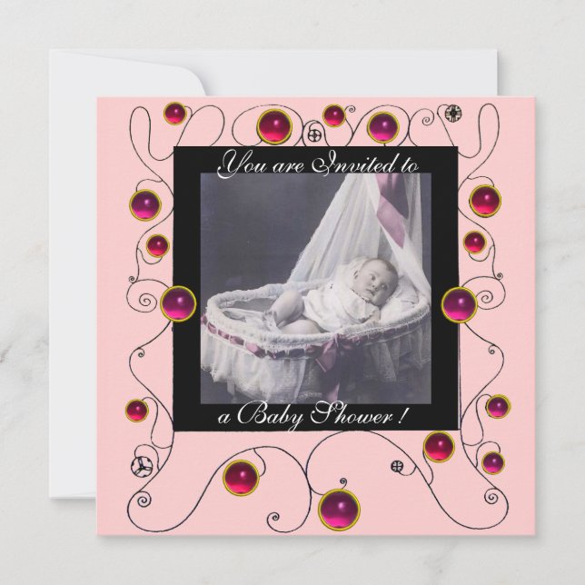 Convite RICO SWIRLS CHÁ DE FRALDAS MONOGRAM,modelo de foto (Frente)