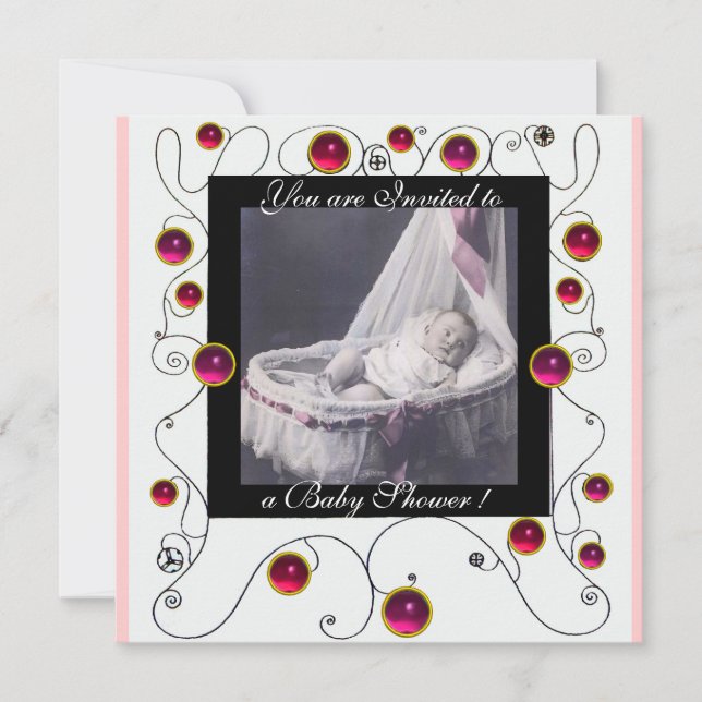 Convite RICO SWIRLS CHÁ DE FRALDAS MONOGRAM,modelo de foto (Frente)