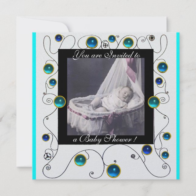 Convite RICO SWIRLS CHÁ DE FRALDAS MONOGRAM,modelo de foto (Frente)