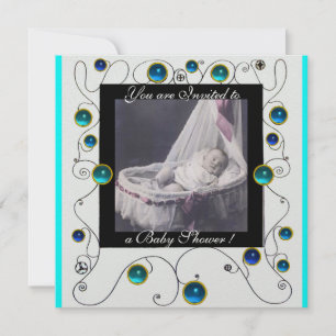 Convite RICO SWIRLS CHÁ DE FRALDAS MONOGRAM,modelo de foto