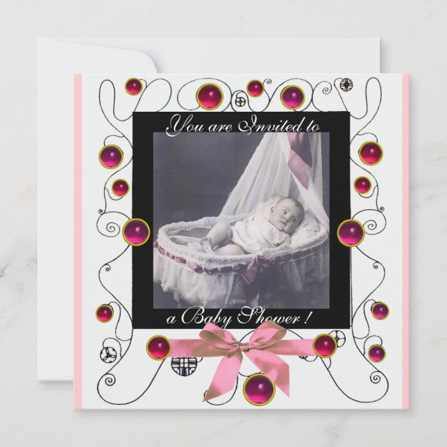 Convite RICO SWIRLS CHÁ DE FRALDAS MONOGRAM,modelo de foto (Frente)