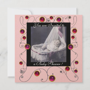 Convite RICO SWIRLS CHÁ DE FRALDAS MONOGRAM,modelo de foto