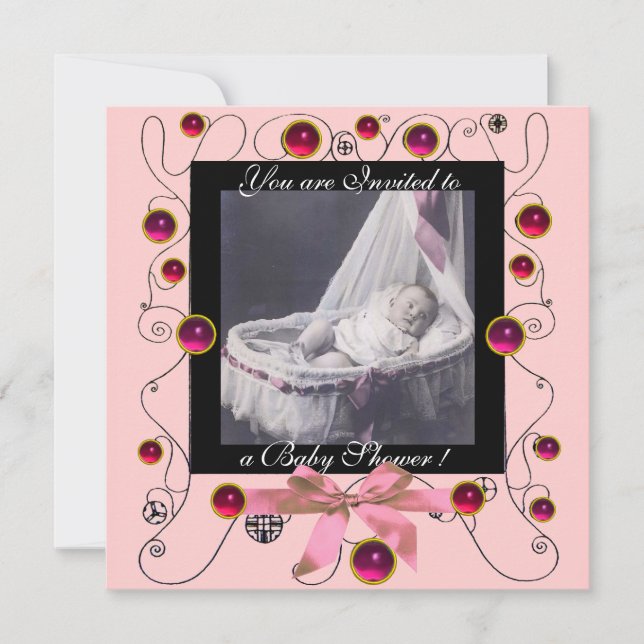 Convite RICO SWIRLS CHÁ DE FRALDAS MONOGRAM,modelo de foto (Frente)