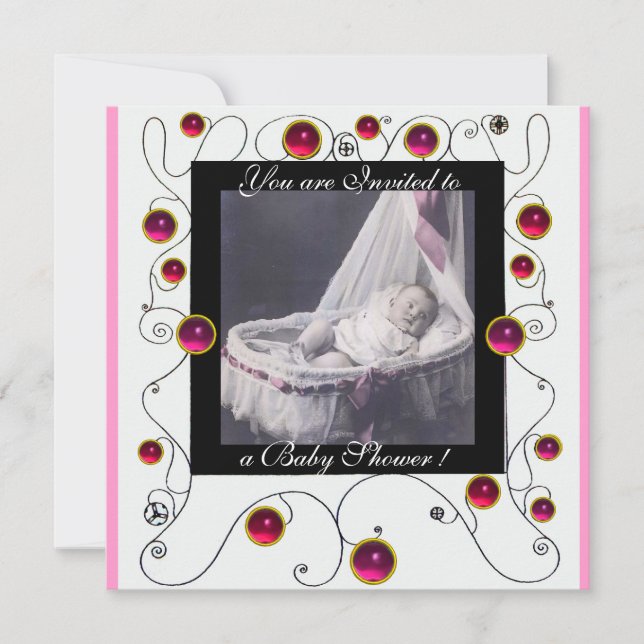 Convite RICO SWIRLS CHÁ DE FRALDAS MONOGRAM,modelo de foto (Frente)