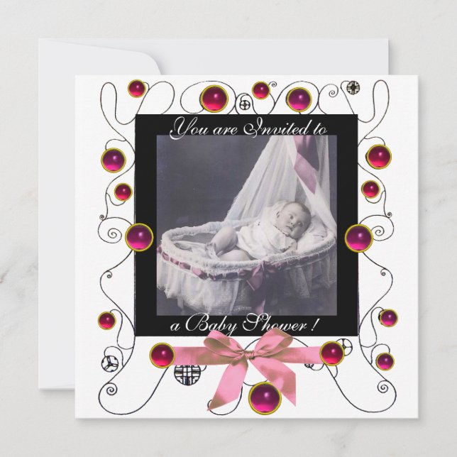 Convite RICO SWIRLS CHÁ DE FRALDAS MONOGRAM,modelo de foto (Frente)