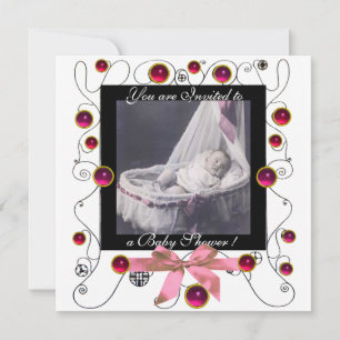 Convite RICO SWIRLS CHÁ DE FRALDAS MONOGRAM,modelo de foto