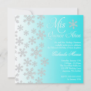 Convite Rico Teal Snowflake Winter Wonderland Quinceanera