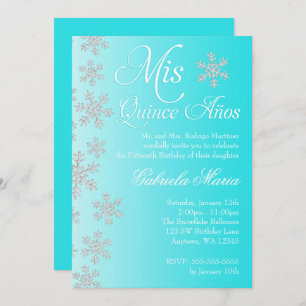 Convite Rico Teal Snowflake Winter Wonderland Quinceanera