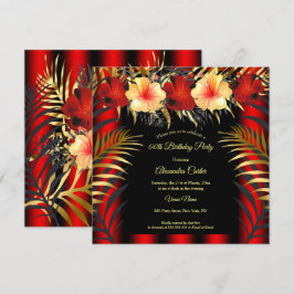 Convite Rico Vermelho Preto Dourado Amarelo Hibisco Floral