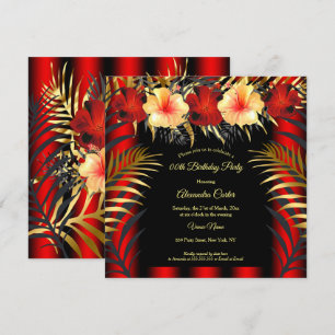 Convite Rico Vermelho Preto Dourado Amarelo Hibisco Floral