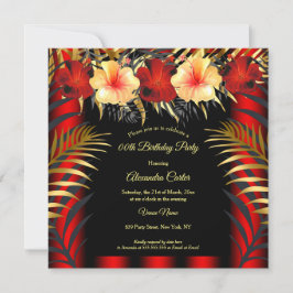 Convite Rico Vermelho Preto Dourado Amarelo Hibisco Floral