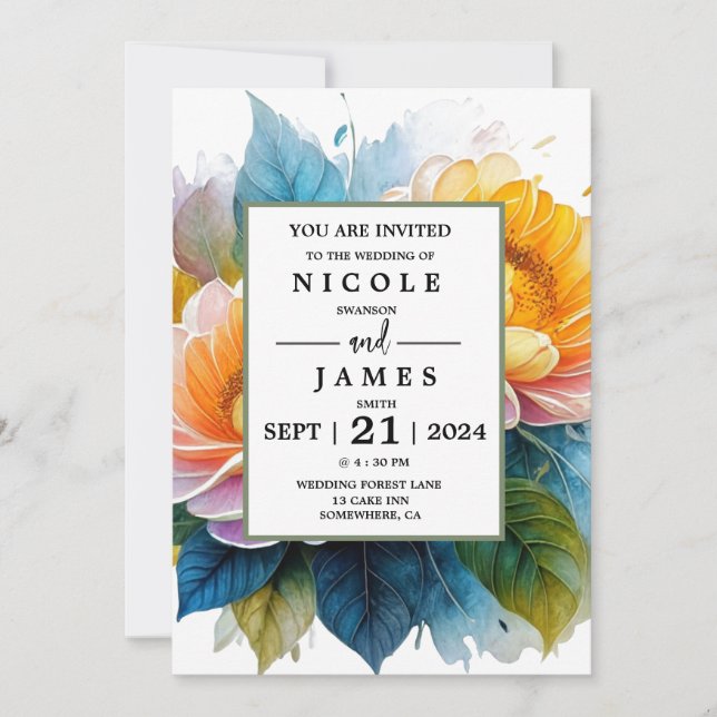 Convite Rico Watercolor Floral (Frente)