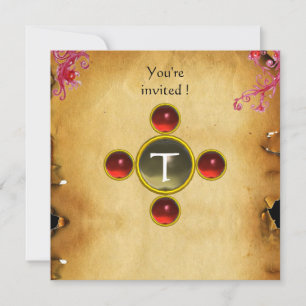 Convite RIDERS IN STORM,MEDIEVAL KNIGHTS Ruby Monograma