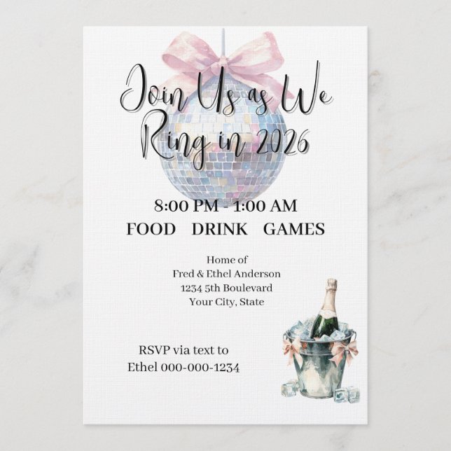 Convite Ring in 2026 New Year's Eve Watercolor Party (Frente)