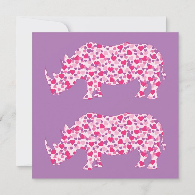 Convite Rinocerontes feitos em Corações de Amor Rosa (Frente)