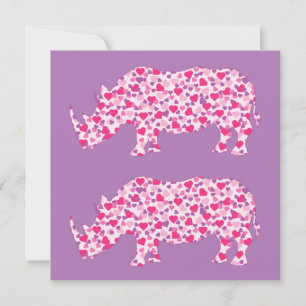 Convite Rinocerontes feitos em Corações de Amor Rosa