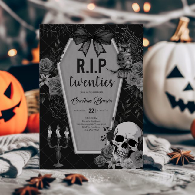 Convite RIP 2000 Gótica Coquette Halloween Aniversário (RIP Twenties Death to my Twenties Halloween Birthday Invitation)