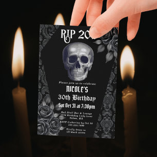 Convite RIP 20 anos Caveira Gótica Preto e Branco 30º Aniv
