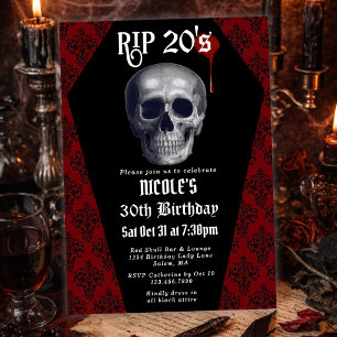 Convite RIP 20 anos Crânio Gótico Morte aos Meus 20 Anos A