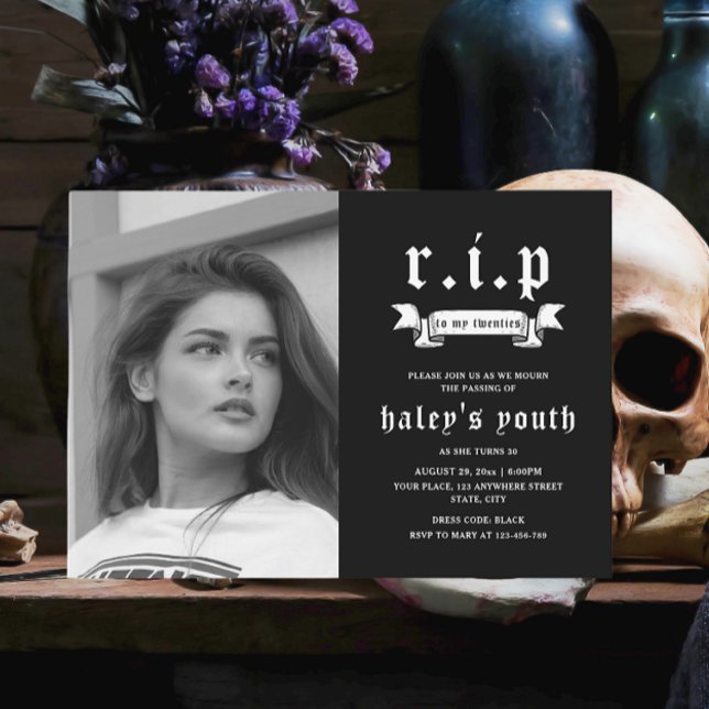 Convite RIP 20 e 20 anos Foto engraçada aniversário de 30  (Criador carregado)