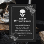 Convite RIP 20s 20s aniversário de 30 anos de preto azul c<br><div class="desc">Este design de chic assustador apresenta um tema de funeral com Rosas crânio e floral em um fundo preto grungente. Personalize o convite com seus detalhes e se quiser reorganizar o estilo e posicionamento do texto, pressione o botão "Clique para personalizar mais". Para mais produtos do mesmo tema, visite o...</div>