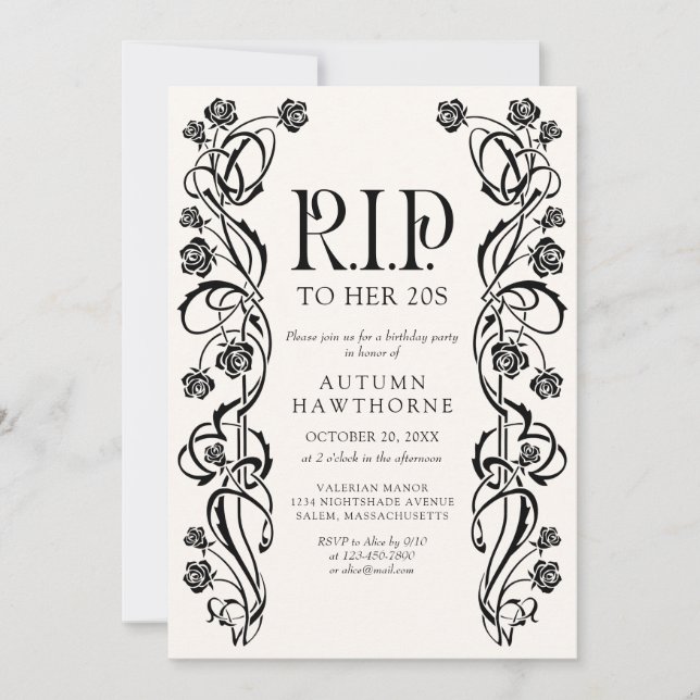 Convite RIP 20s 30s Gothic Halloween Birthday (Frente)