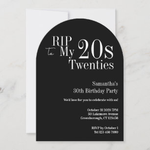 Convite RIP 20s Festa de Aniversário de 30 anos Preto e Br