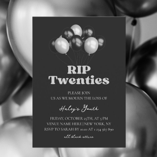 Convite RIP 20s Vigésimo Aniversário Funeral Elegante 30º  (Criador carregado)