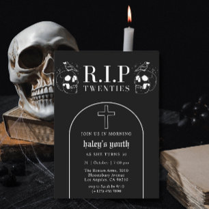 Convite RIP 20s Vinte Anos Esqueleto Preto Assustador 30º