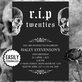 Convite RIP 20s Vinte Anos Piada de Caveira Funeral de 30 