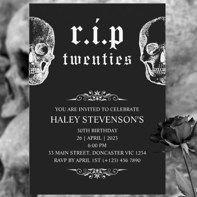 Convite RIP 20s Vinte Anos Piada de Caveira Funeral de 30  (Criador carregado)