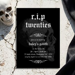 Convite RIP 20s Vinte Goth Crânio Funeral 30º Aniversário