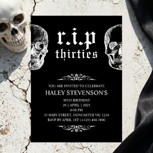 Convite RIP 30 Anos Crânio Divertido Funeral 40º Aniversár