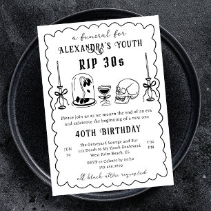 Convite RIP Anos 30 Rabisco de Desenho Funeral Aniversário