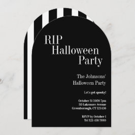 Convite RIP Halloween Party Black and White Stripe