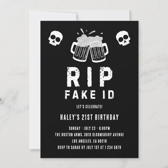 Convite RIP ID Falso Piada Divertida de Bebida Alcoólica A (Frente)