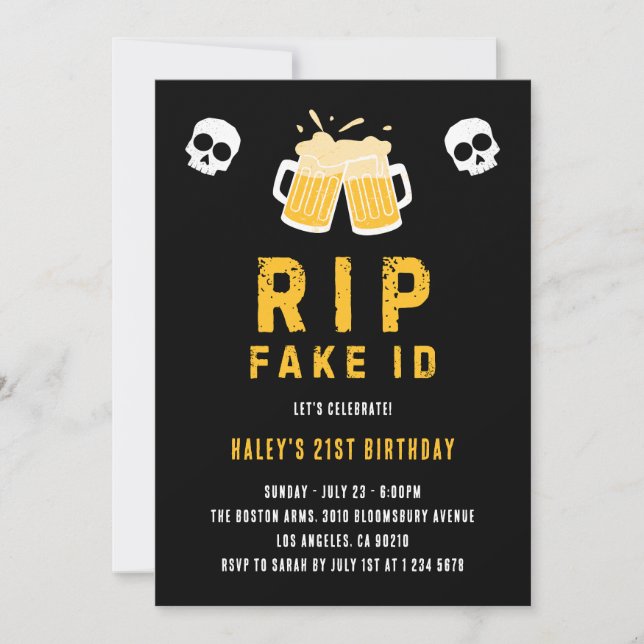 Convite RIP ID Falso Piada Divertida de Bebida Alcoólica p (Frente)
